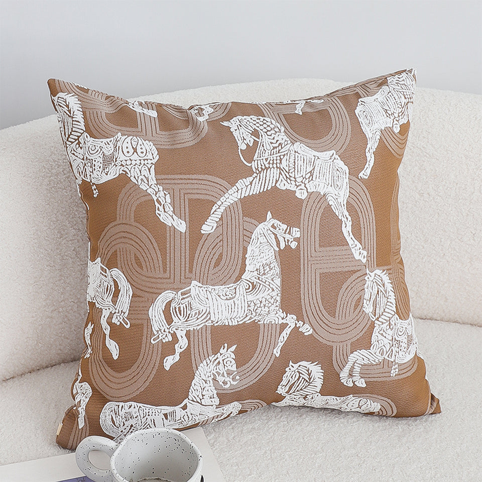 SOGA 50cm Bohemian Camel Brown White Horse Pattern Throw Pillow