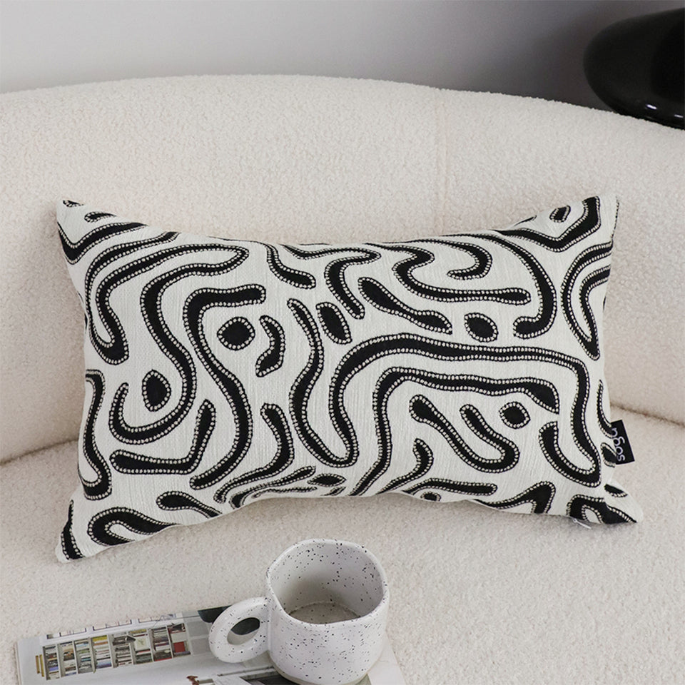 SOGA 2X 30cm Black White Abstract Swirl Pattern Decorative Throw Pillow