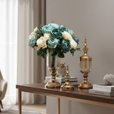 SOGA 2 x Clear Glass Flower Vase with Lid and Blue Flower Filler Vase Gold Set