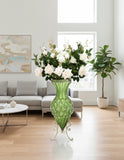 SOGA 67cm Green Glass Tall Floor Vase and 12pcs White Artificial Fake Flower Set