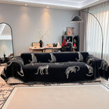 SOGA Four-seater Black Sofa Cover Leopard Print 180x420cm Polyester
