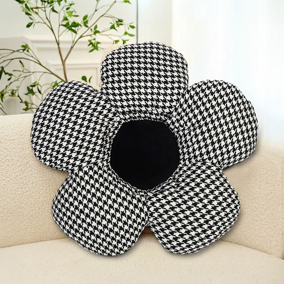 SOGA 2X Black Flower Cushion Shaped for Floor and Sitting Throw Pillow