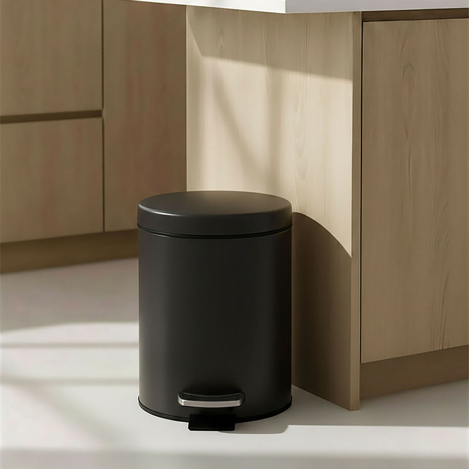 SOGA 4X Foot Pedal Stainless Steel Rubbish Recycling Garbage Waste Trash Bin Round 12L Black