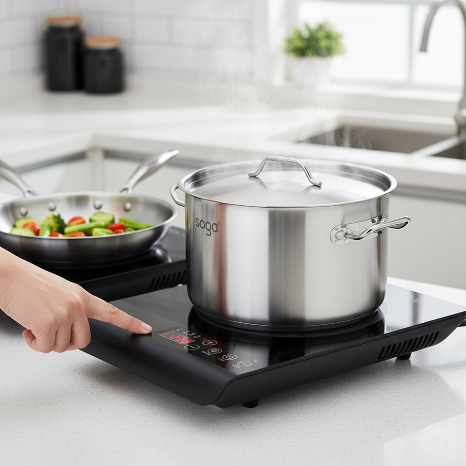 SOGA Kitchenware Bundle – 35.5cm Smart Induction Cooktop, 26cm Fry Pan & 9L Stock Pot