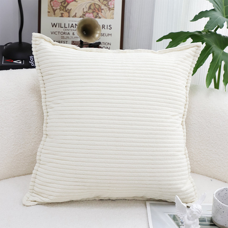 SOGA 50cm Beige Corduroy Wabi-Sabi Striped Throw Pillow