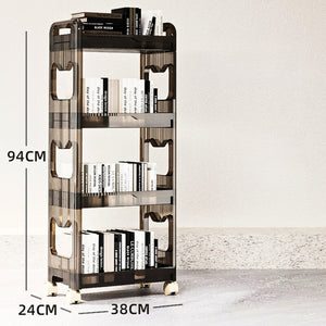 SOGA 2X 38x24cm Black 4 Tier Bookshelf & Cosmetic Storage Organizer Trolley Rack