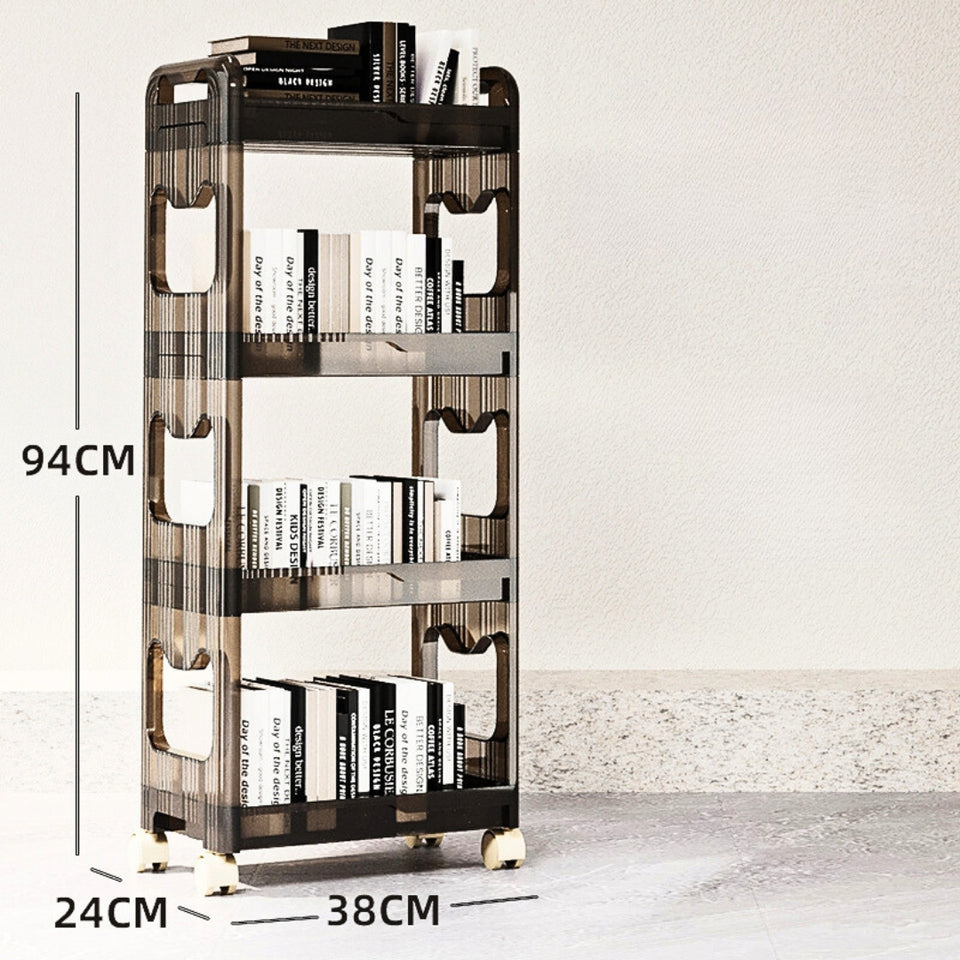 SOGA 2X 38x24cm Black 4 Tier Bookshelf & Cosmetic Storage Organizer Trolley Rack