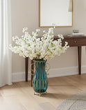 SOGA 51cm Blue Glass Tall Floor Vase and 10pcs White Artificial Fake Flower Set