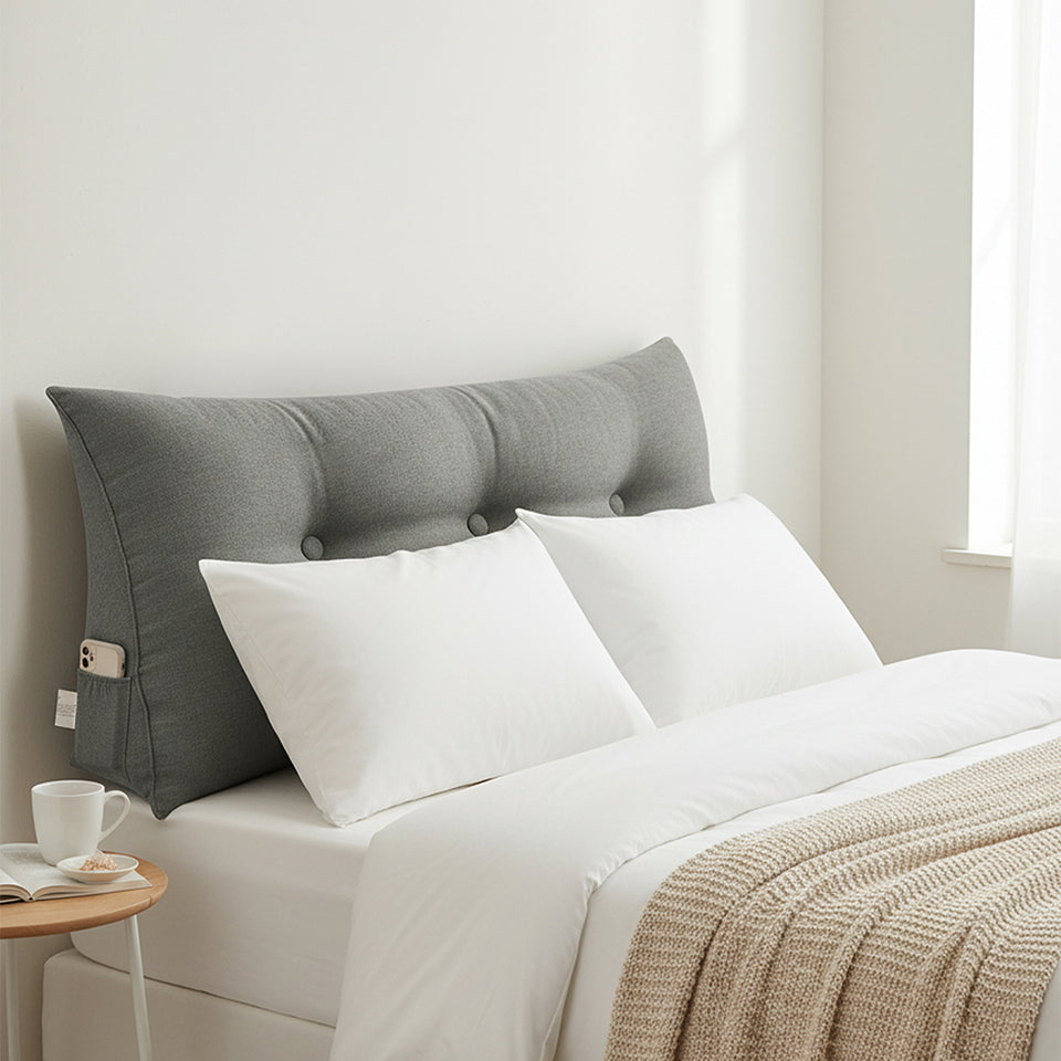 SOGA 2X 100cm Light Grey Triangular Wedge Bed Pillow Headboard Backrest Bedside Tatami Cushion Home Decor