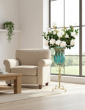 SOGA 85cm Blue Glass Tall Floor Vase and 12pcs White Artificial Fake Flower Set