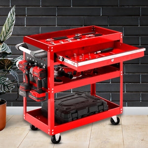 SOGA 3-Tier Red Tool Storage Cart with Drawer & Hooks