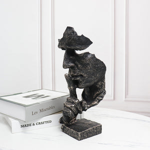 SOGA 31cm Black Resin Sculpture Silent Shush Face Design Modern Art for Home Decor