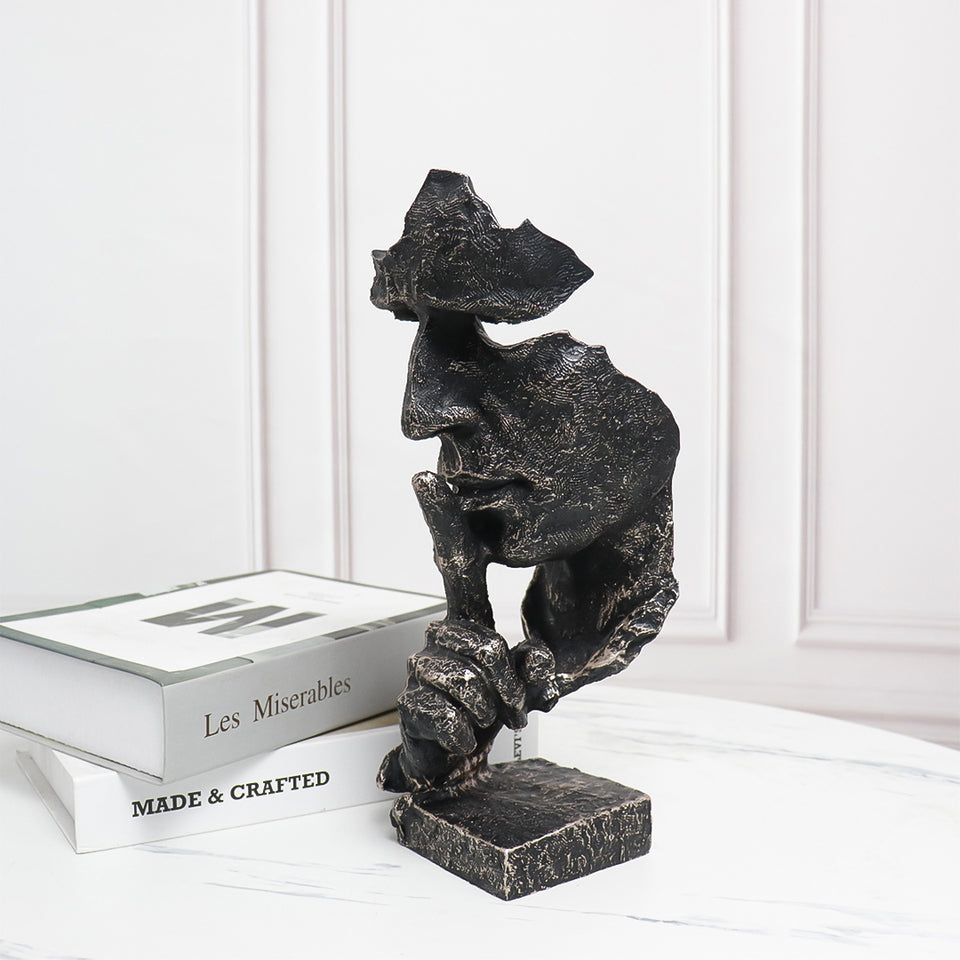 SOGA 31cm Black Resin Sculpture Silent Shush Face Design Modern Art for Home Decor