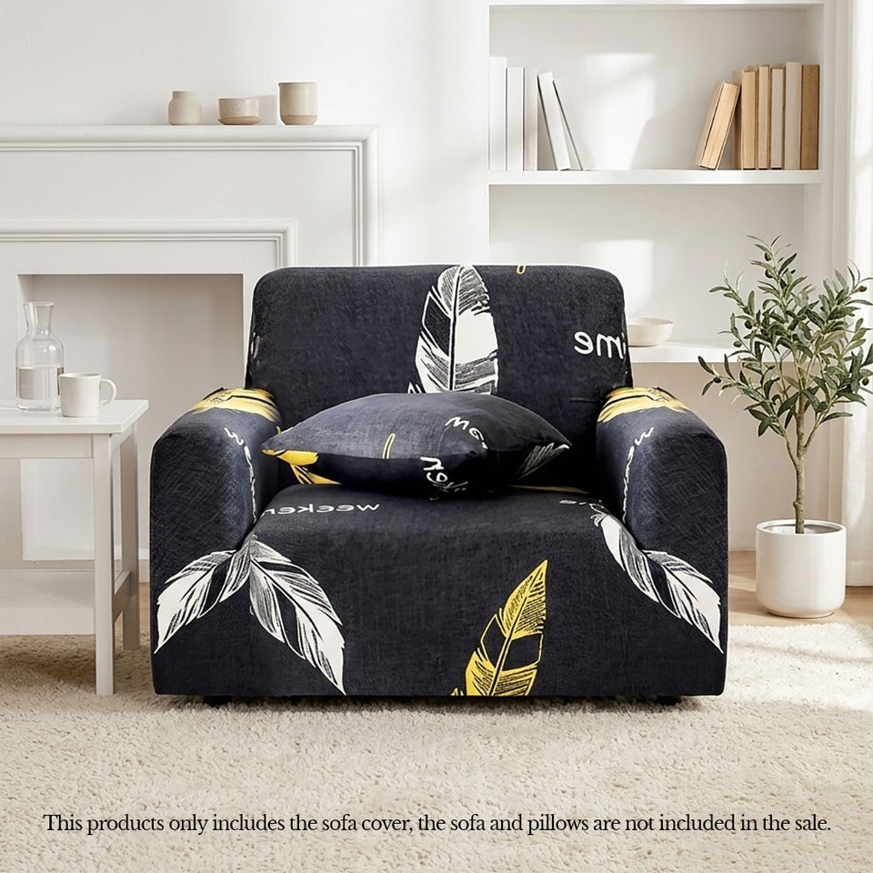 SOGA 1-Seater Feather Print Sofa Cover Couch Protector High Stretch Lounge Slipcover Home Decor