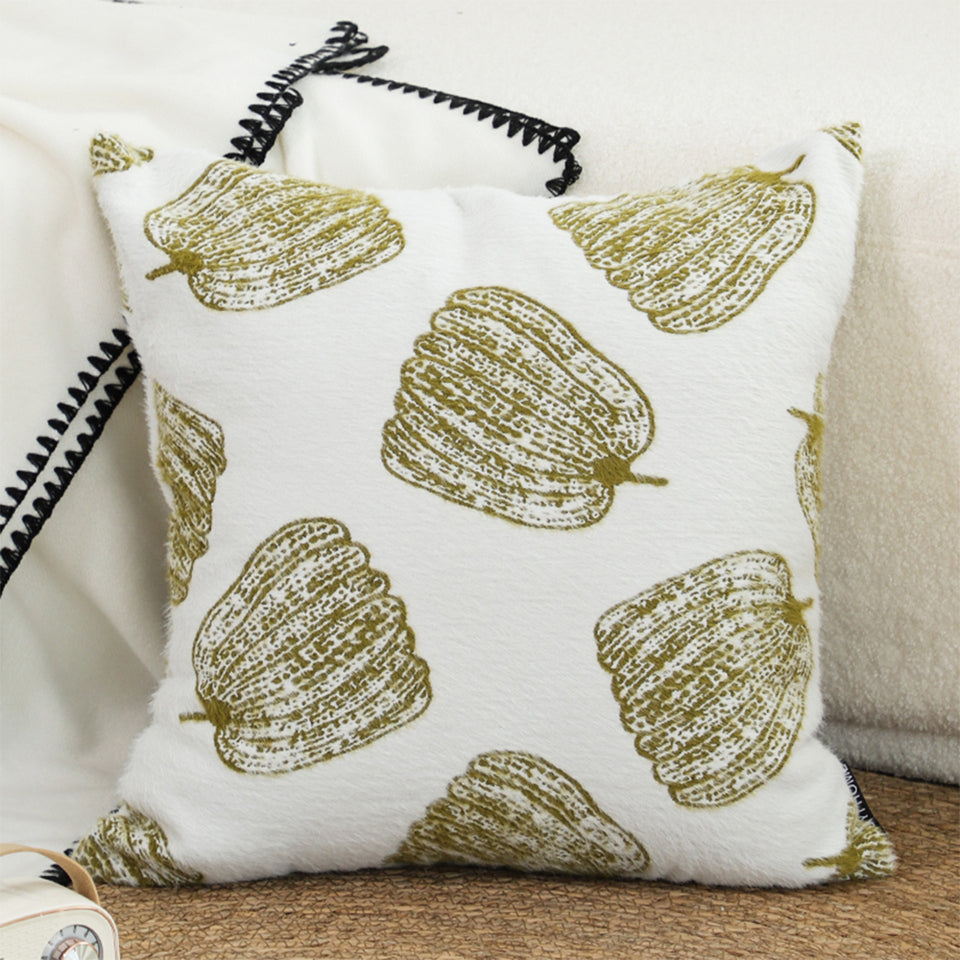 SOGA 2X 50cm Throw Pillow White with Olive Green Autumn Harvest Pumpkin Print Home Decor