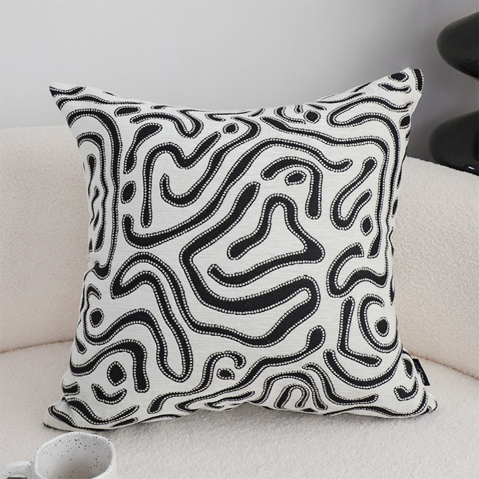 SOGA 2X 50cm Black White Abstract Swirl Pattern Decorative Throw Pillow