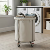SOGA Stainless Steel Commercial Round Soiled Linen Laundry Trolley Cart with Wheels White