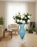 SOGA 67cm Blue Glass Tall Floor Vase and 12pcs White Artificial Fake Flower Set