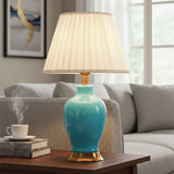 SOGA 2X Ceramic Oval Table Lamp with Gold Metal Base Desk Lamp Blue