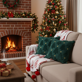 SOGA Christmas Bundle – 2 Festive Teal Christmas Tree Pillow & Red Holiday Throw Blanket