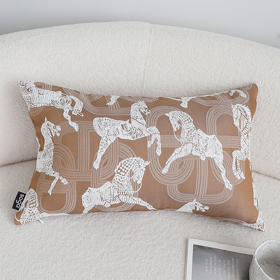 SOGA 2X 35cm Bohemian Camel Brown White Horse Pattern Throw Pillow