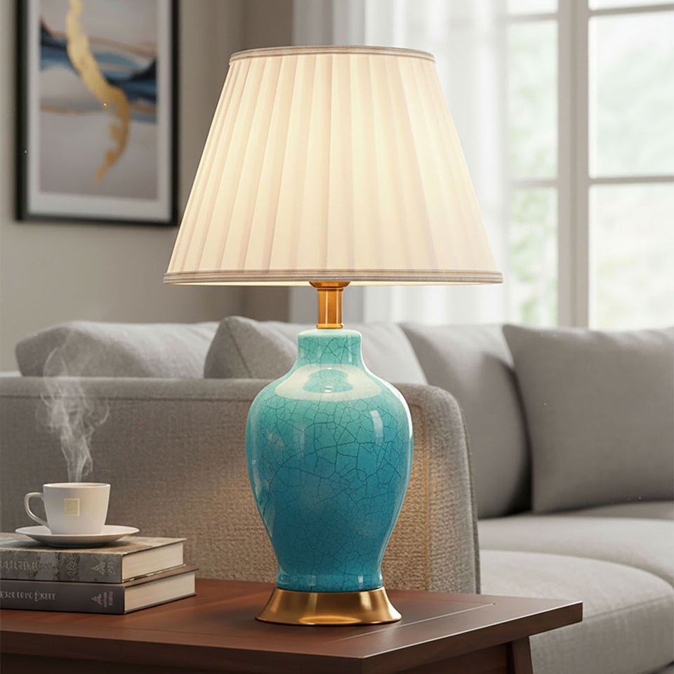 SOGA 4X Ceramic Oval Table Lamp with Gold Metal Base Desk Lamp Blue