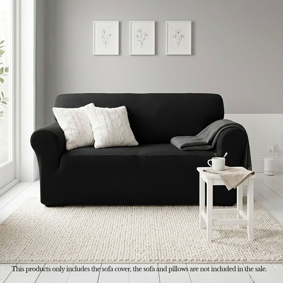 SOGA 2-Seater Black Sofa Cover Couch Protector High Stretch Lounge Slipcover Home Decor