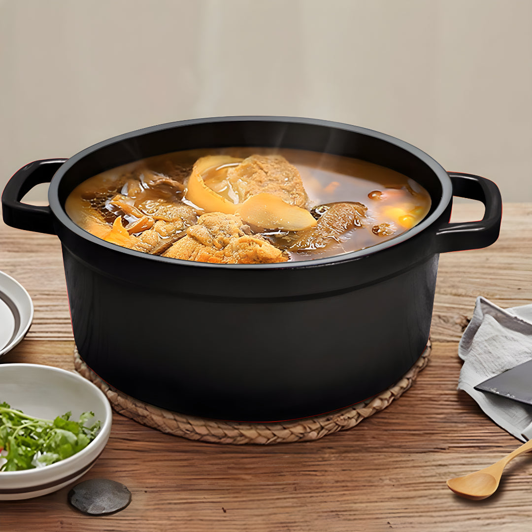 SOGA Cast Iron Casserole Stewpot Stew Cooking Pot With Lid 24cm Black ...
