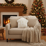 SOGA Christmas Bundle – 2 Khaki Wabi-Sabi & White Christmas House Pillows with Beige Knitted Throw