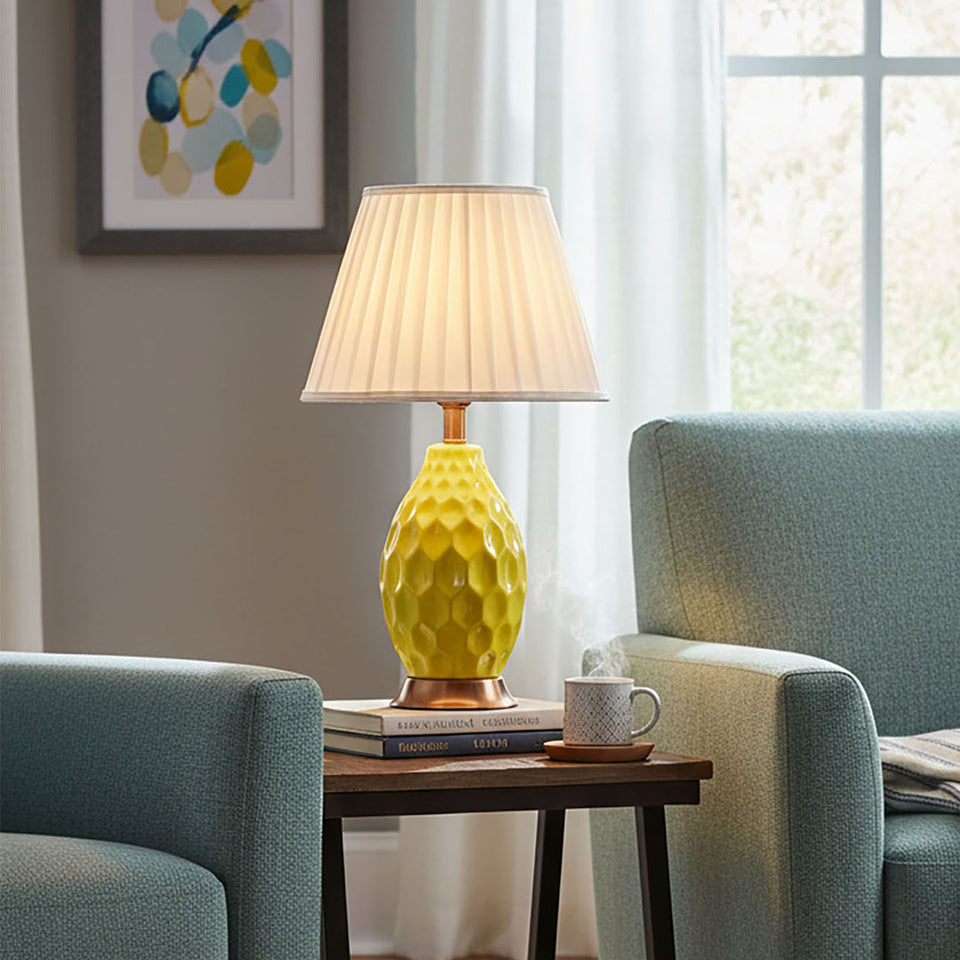 SOGA 4X Textured Ceramic Oval Table Lamp with Gold Metal Base Yellow