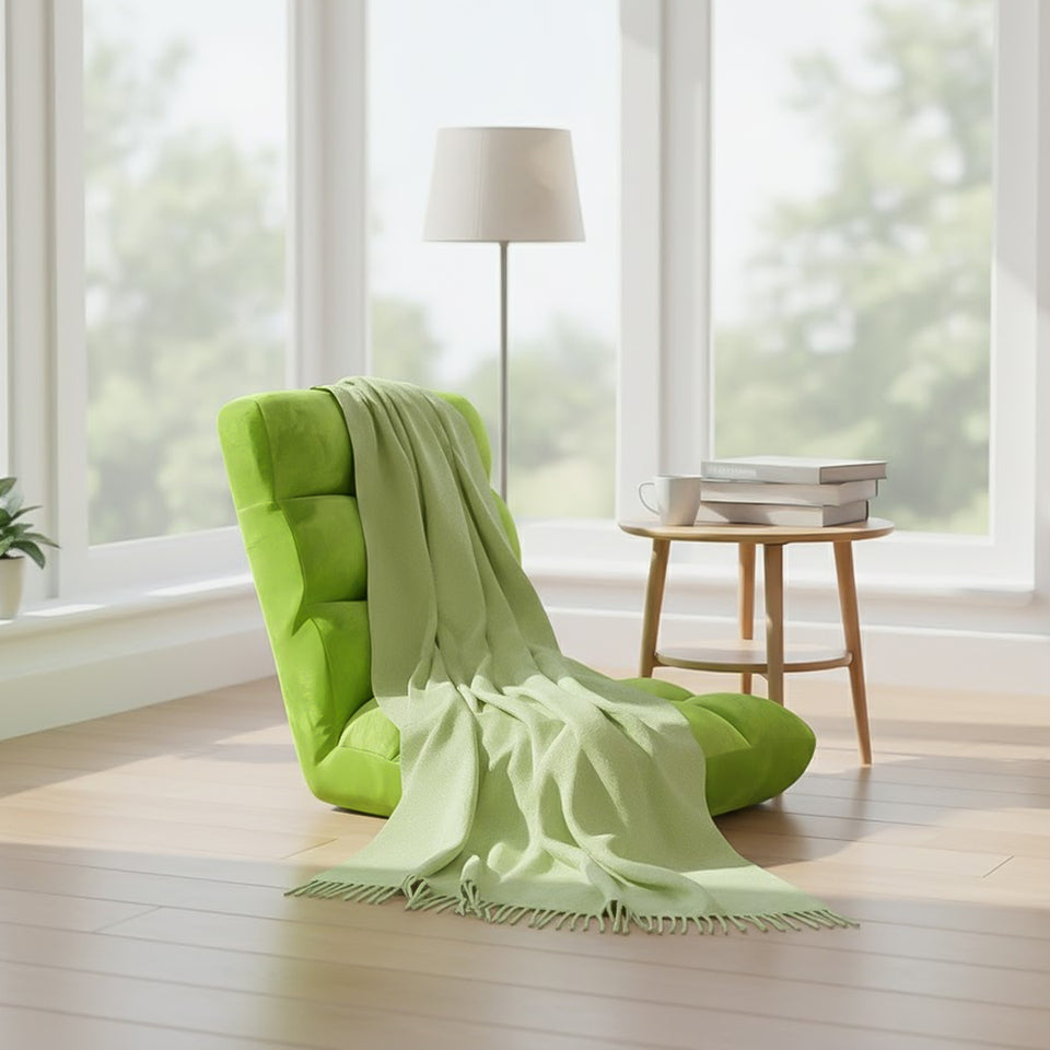 SOGA Home & Living Bundle – Green Acrylic Knitted Throw Blanket & Green Floor Recliner Sofa