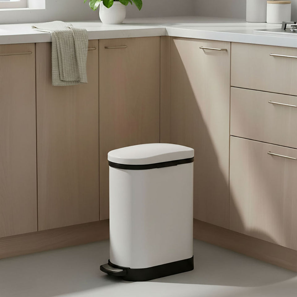 SOGA Foot Pedal Stainless Steel Rubbish Recycling Garbage Waste Trash Bin 10L U White