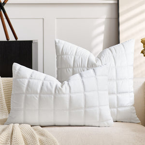 SOGA 2X 30cm White Quilted Grid Pattern Decorative Throw Pillow