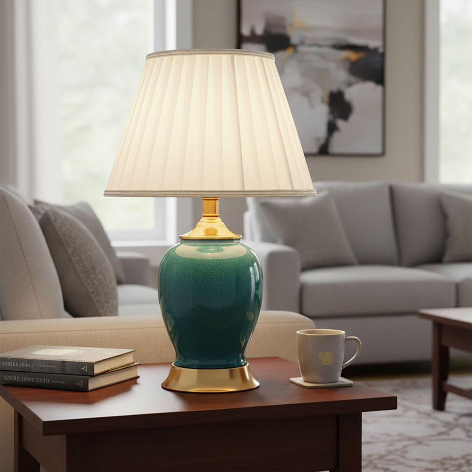 SOGA 4X Ceramic Oval Table Lamp with Gold Metal Base Desk Lamp Green