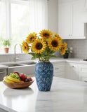 SOGA 30x19cm Blue with White Mini Floral Medium Ceramic Flower Vase Elegant Living Room Home Decor