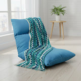 SOGA Home & Living Bundle – Blue Zigzag Knitted Throw Blanket & Blue Adjustable Floor Recliner