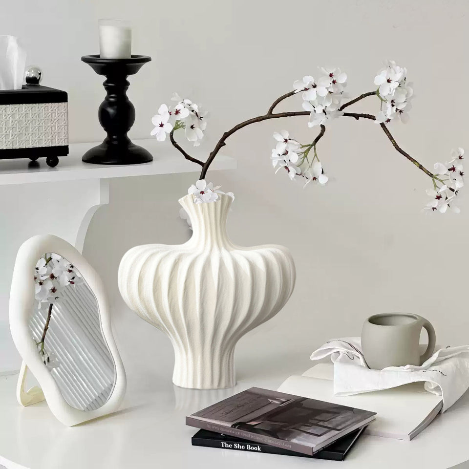 SOGA 2X 28x30cm Large Matte White Decorative Vases – Countertop Ornament