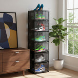 SOGA 2X 6 Tier Black Portable Shoe Organiser Sneaker Footwear Folding Plastic Bin Stackable Storage Box with Magnetic Door