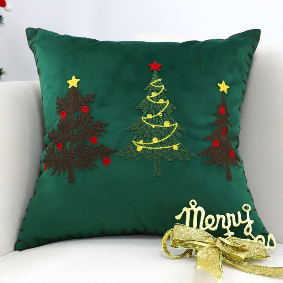 SOGA 2-Pack 45cm Green Christmas Tree Embroidered Throw Pillows