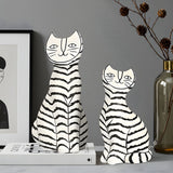SOGA 22cm and 27cm Black & White Striped Cat Resin Sculptures for Stylish Home Decor