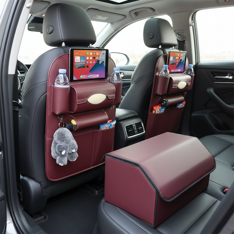 SOGA Car Bundle – 2 Red Back Seat Storage Organizer & Collapsible Trunk Cargo Box