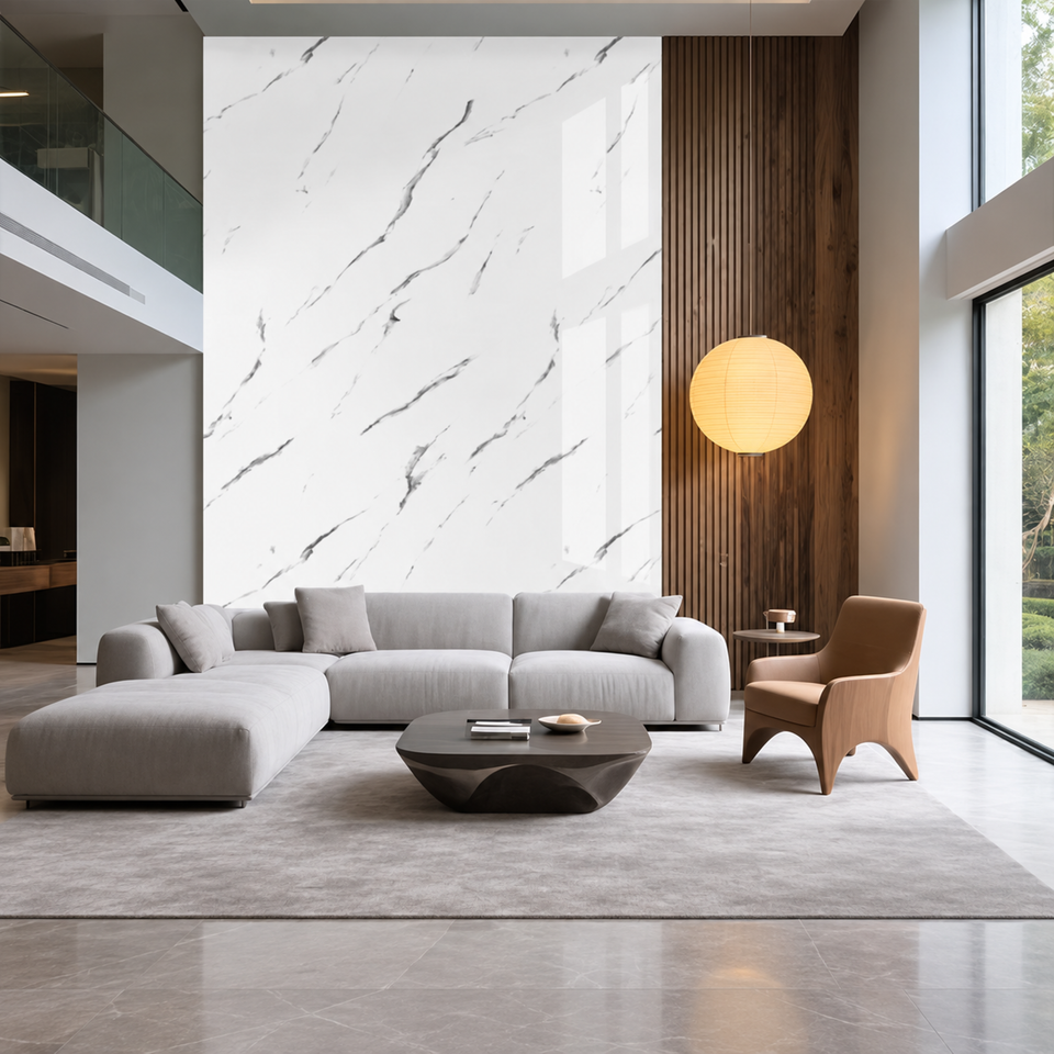 SOGA Peel & Stick Floor and Wall Tiles 30 x 60cm 10 Pack White Faux Marble