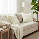 SOGA Home & Living Bundle – 2 White Rabbit Fur Pillow & Pearl White Velvet Throw Blanket