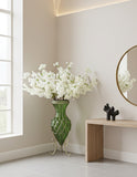 SOGA 67cm Green Glass Tall Floor Vase with 10pcs White Artificial Fake Flower Set