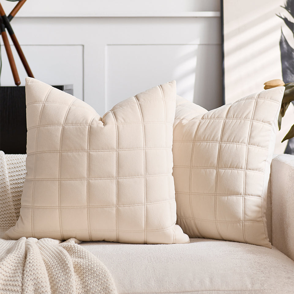SOGA 2X 50cm Beige Quilted Grid Pattern Decorative Throw Pillow
