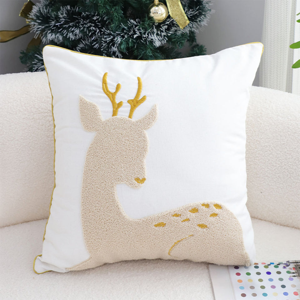SOGA 45cm Whimsical Beige Reindeer Applique Gold Accent Throw Pillow