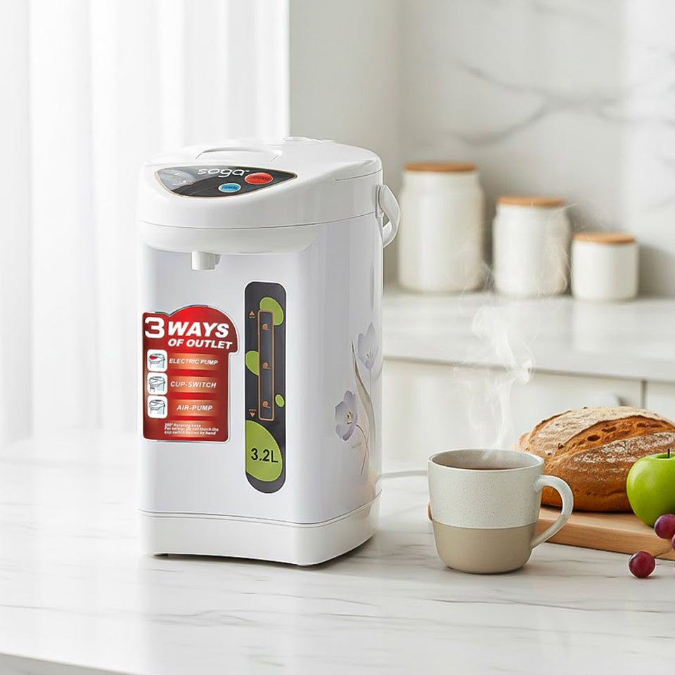 SOGA 3.2L White Plastic Exterior Electric Thermal Pot Dispenser with 3 Dispensing Modes