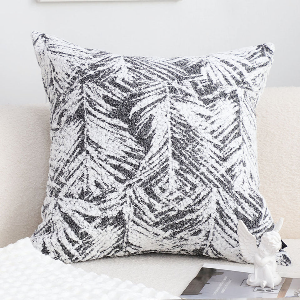 SOGA 50cm Modern Charcoal Palm Leaf Print Contemporary Throw Pillow