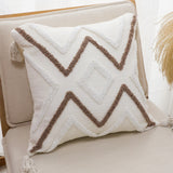 SOGA Boho Tufted Cushion 45cm Tassel White Brown Geometric Decorative Throw Pillow
