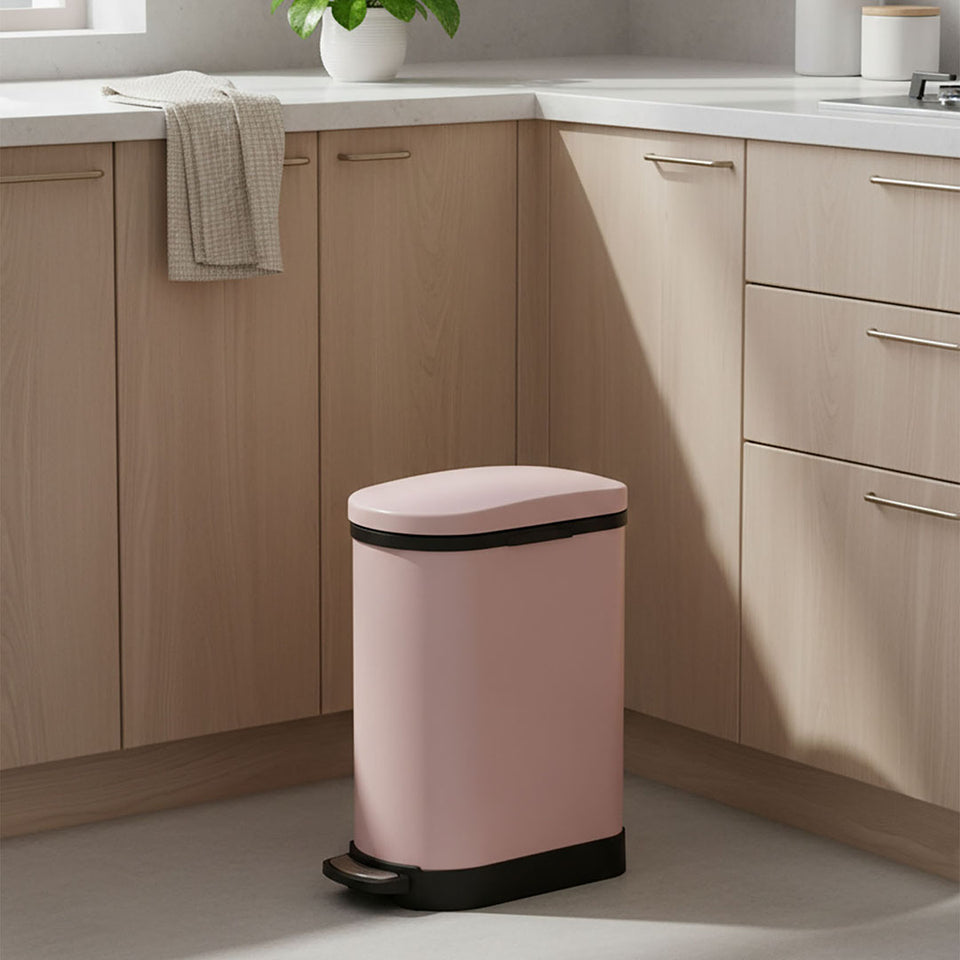 SOGA Foot Pedal Stainless Steel Rubbish Bin U Shape Pink 10L